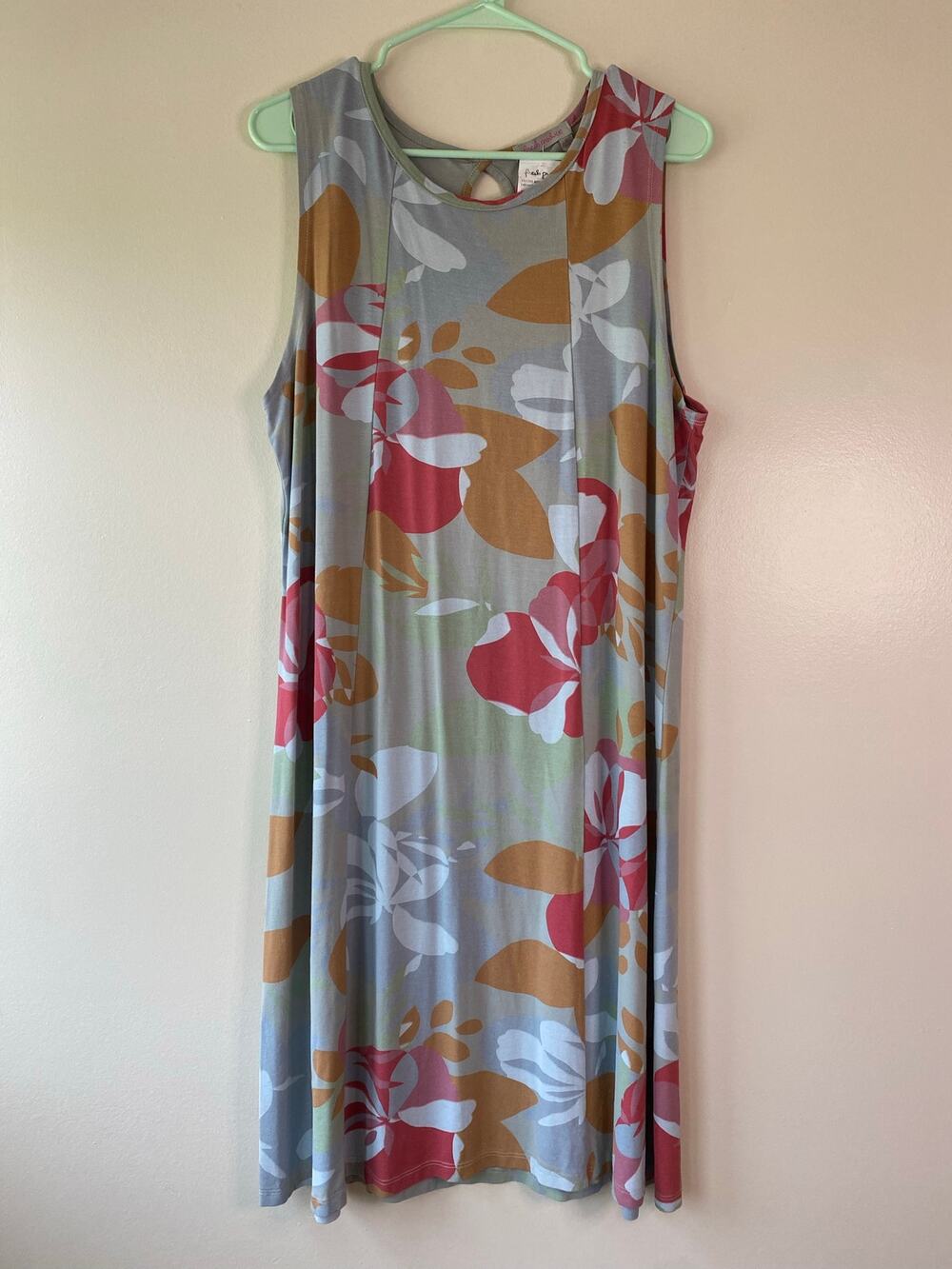 Fresh Produce Women's XL Blossoms Chloe Dress Grey Floral Sleeveless Shift NWT